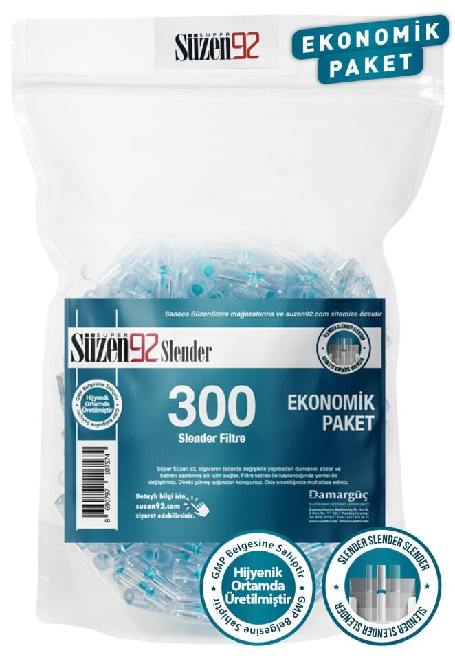Süzen92 Sigara Ağızlığı Filtresi Slender 300'lü Ekonomik Paket 1 Adet Taşıma Kutusu Hediyeli