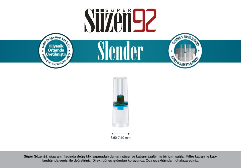 Süzen92 Sigara Ağızlığı Filtresi Slender 300'lü Ekonomik Paket 1 Adet Taşıma Kutusu Hediyeli