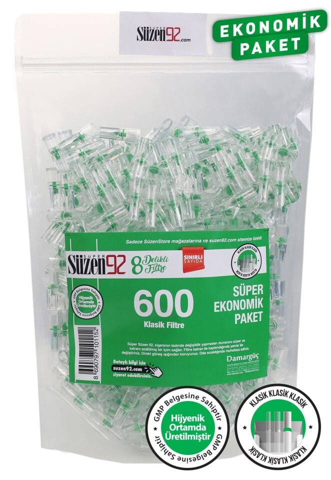 Süzen92 Cigarette Mouthpiece Filter Classic 600 Pieces 8-Hole Filter Special Series