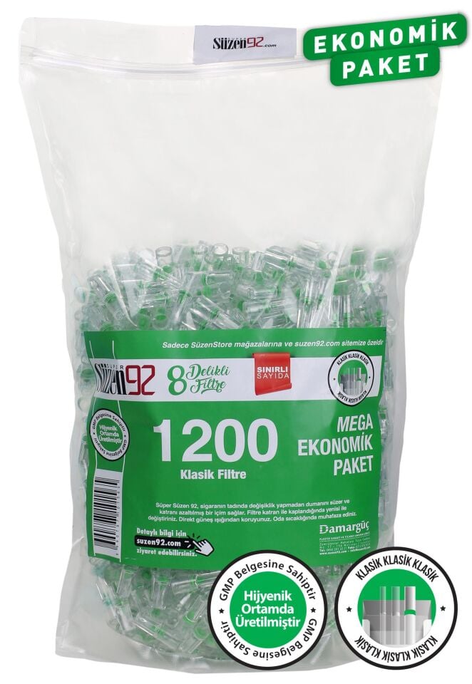Süzen92 Cigarette Mouthpiece Filter Classic 1200 Pieces 8-Hole Filter Special Series