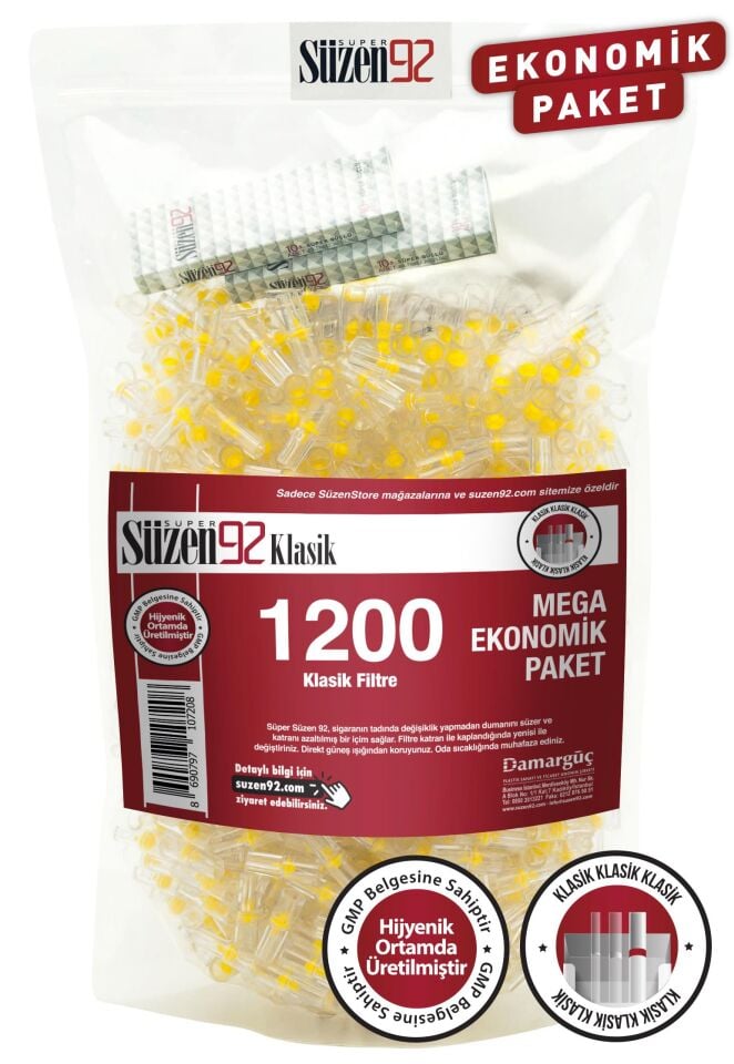 Süzen92 Cigarette Mouthpiece Filter Classic 1200-Pack Economy Package with 2 Free Carrying Cases