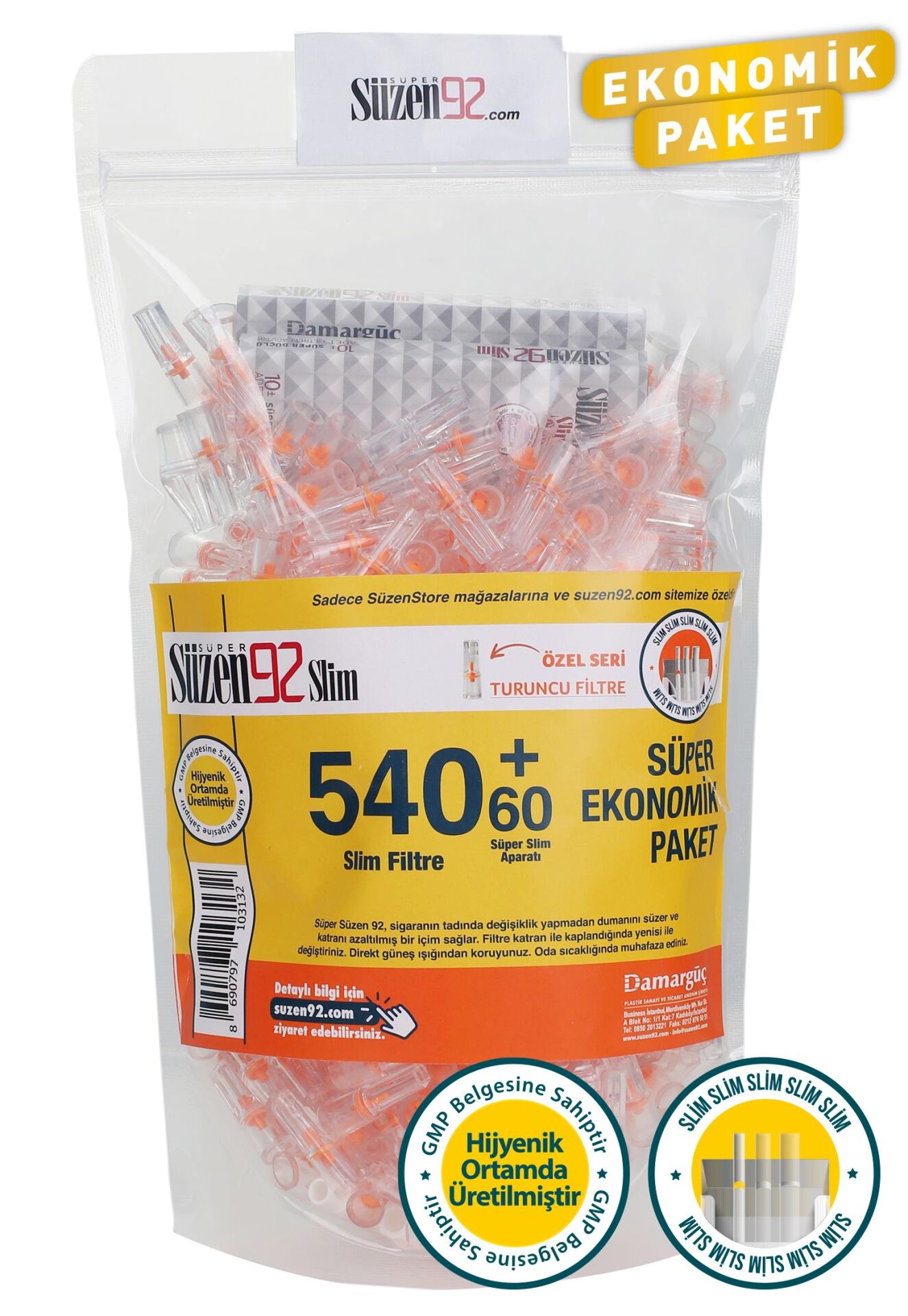 Süzen92 Slim Cigarette Mouthpiece Filter, 540-Pack (Economical Package) + 60-Pack Adapters