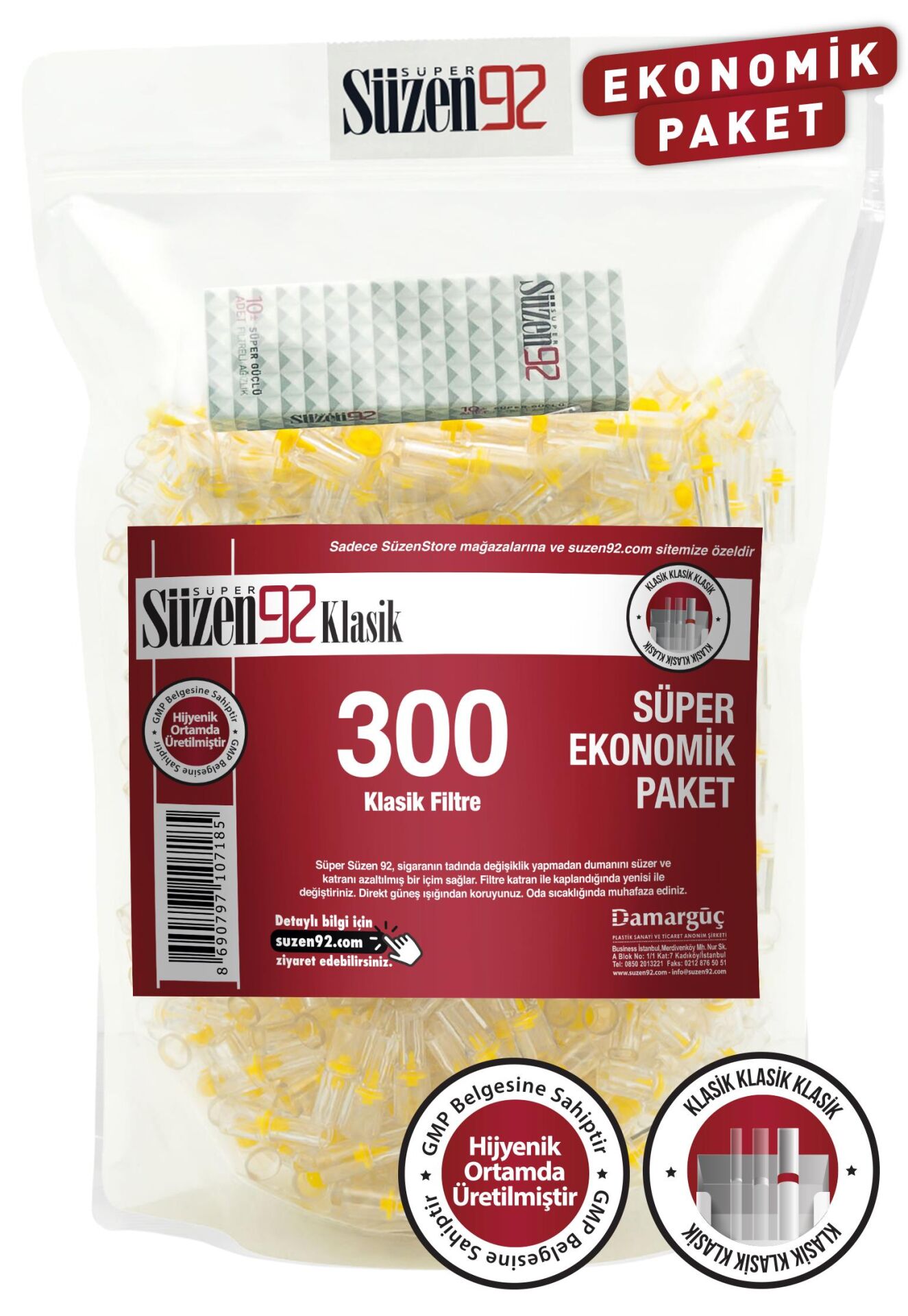 Süzen92 Cigarette Mouthpiece Filter Classic 300-Pack Economy Package with 1 Free Carrying Case