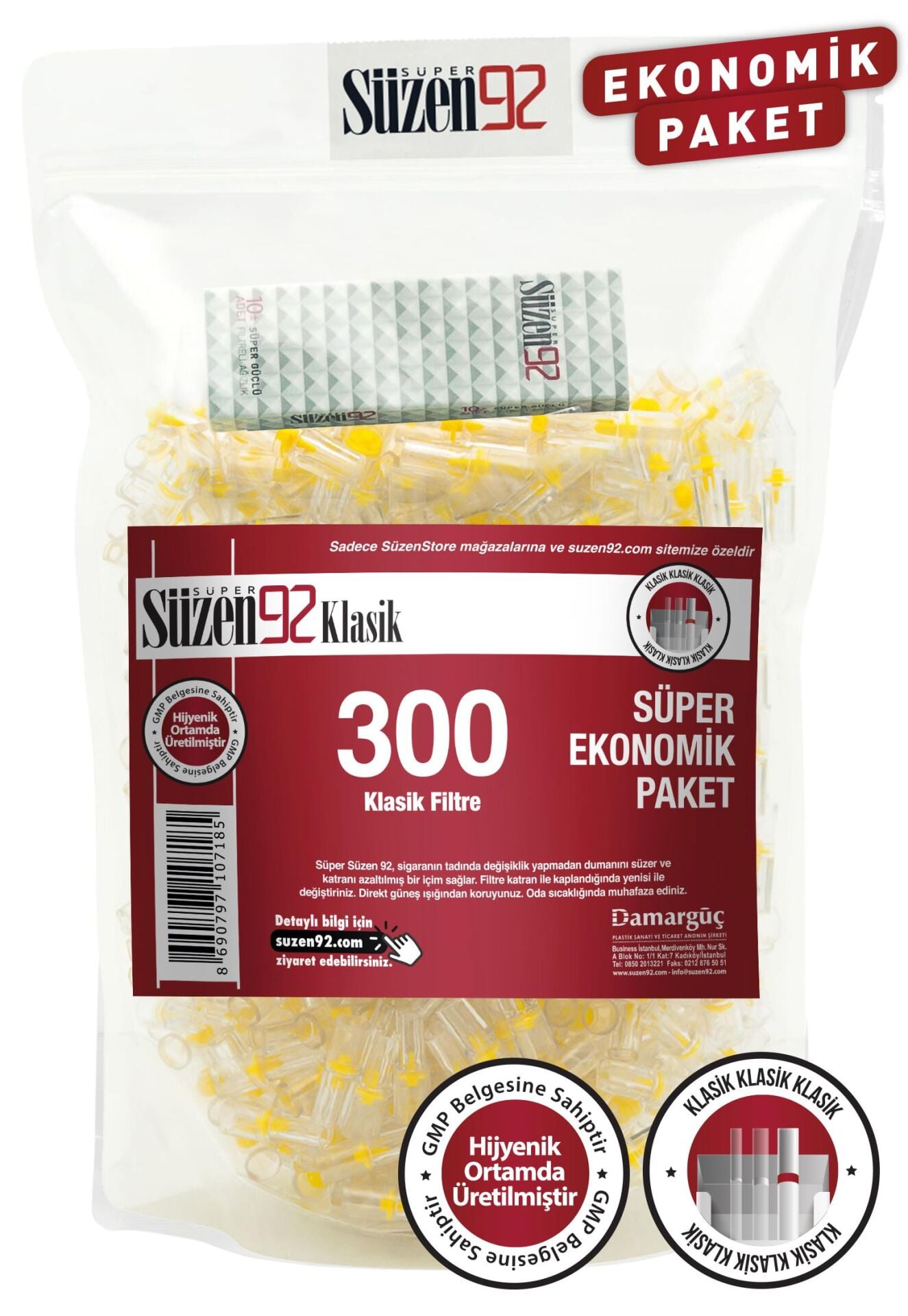 Süzen92 Cigarette Mouthpiece Filter Classic 300-Pack Economy Package with 1 Free Carrying Case