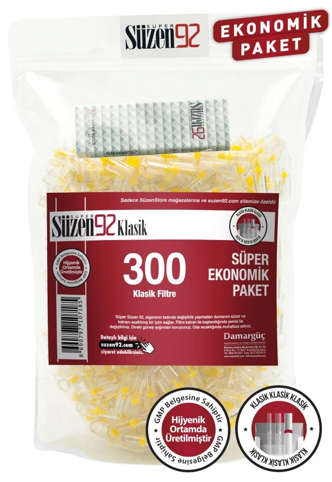 Süzen92 Cigarette Mouthpiece Filter Classic 300-Pack Economy Package with 1 Free Carrying Case