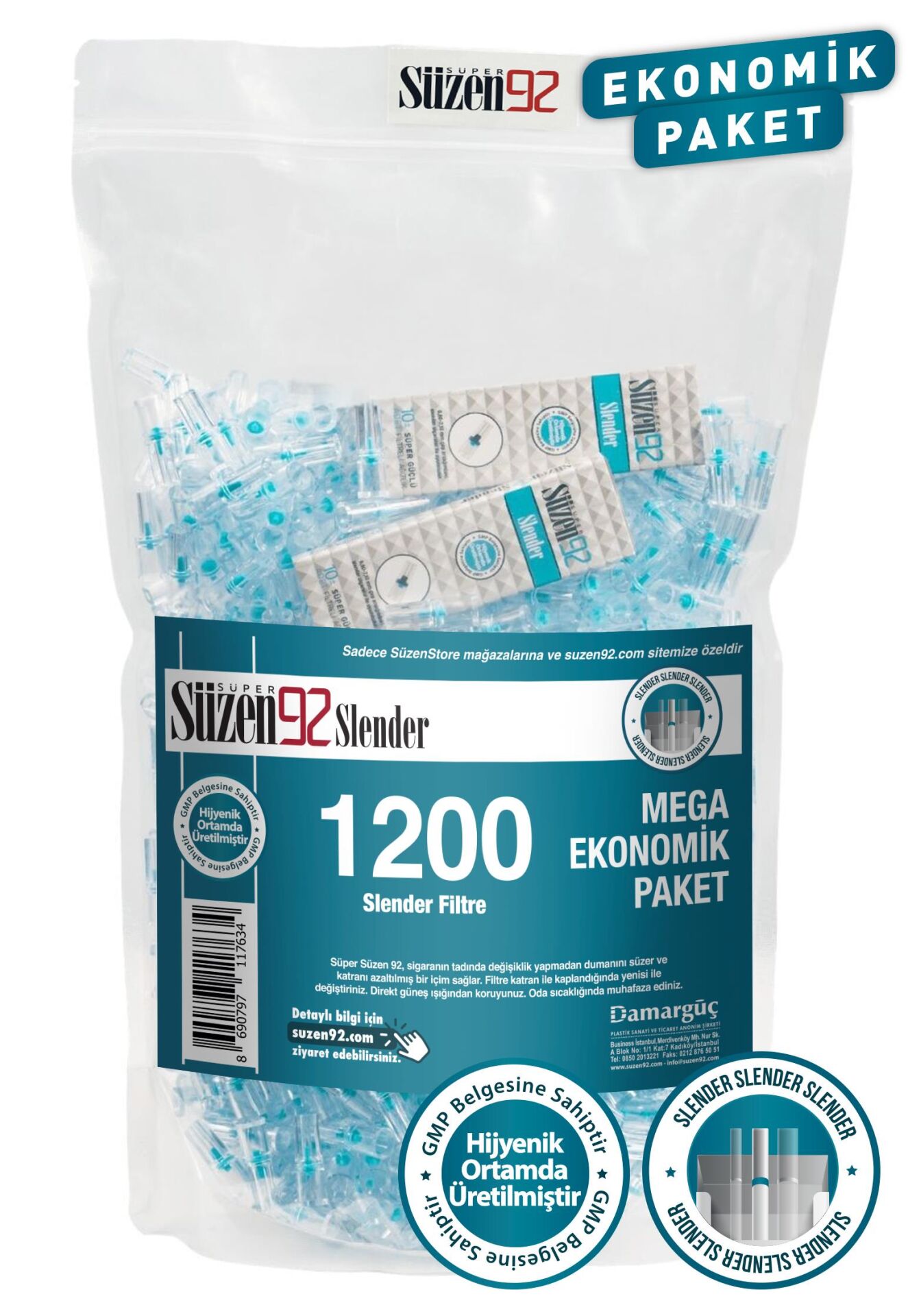 Süzen92 Sigara Ağızlığı Filtresi Slender 1200'lü Ekonomik Paket 2 Adet Taşıma Kutusu Hediyeli