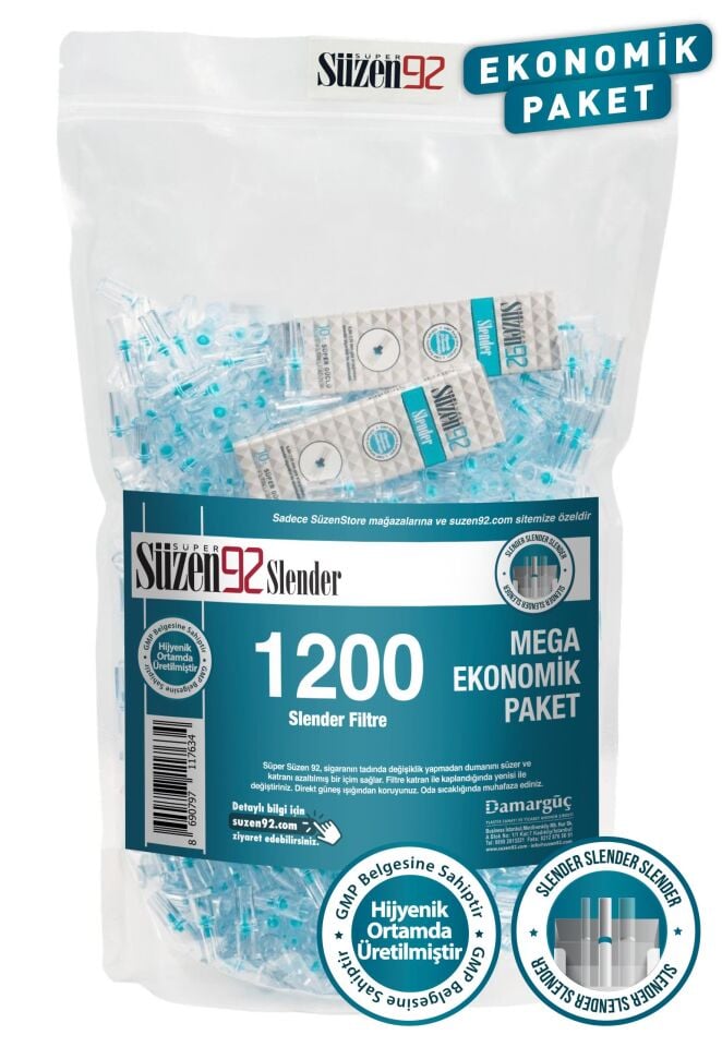 Süzen92 Slender Cigarette Mouthpiece Filter, 1200-Pack, Economical Package, Includes 2 Free Carrying Cases.