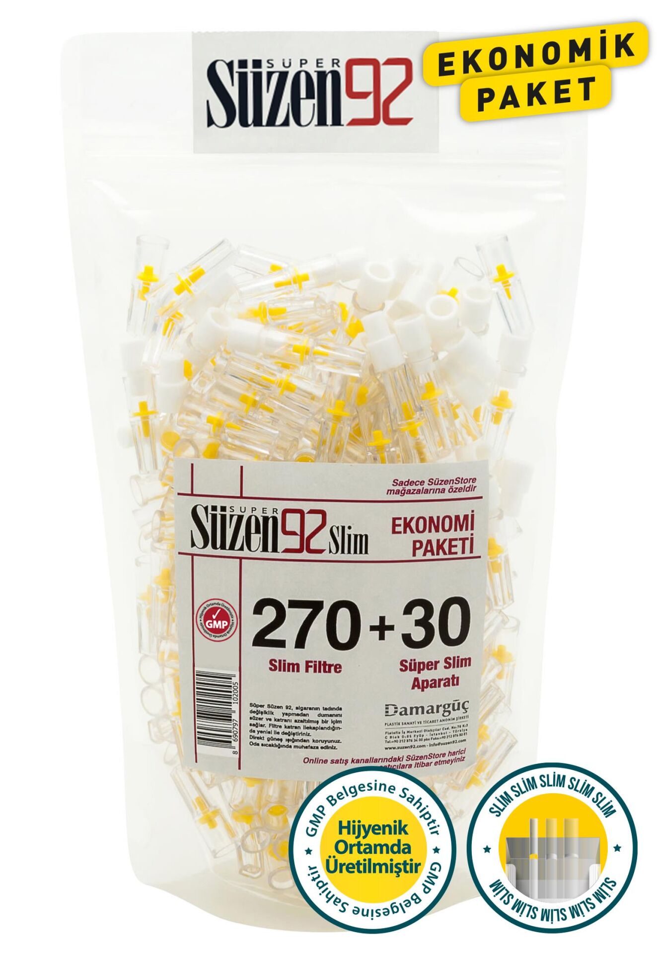Süzen92 Sigara Ağızlığı Filtresi Slim 270'li Poşet + 30'lu Adaptör