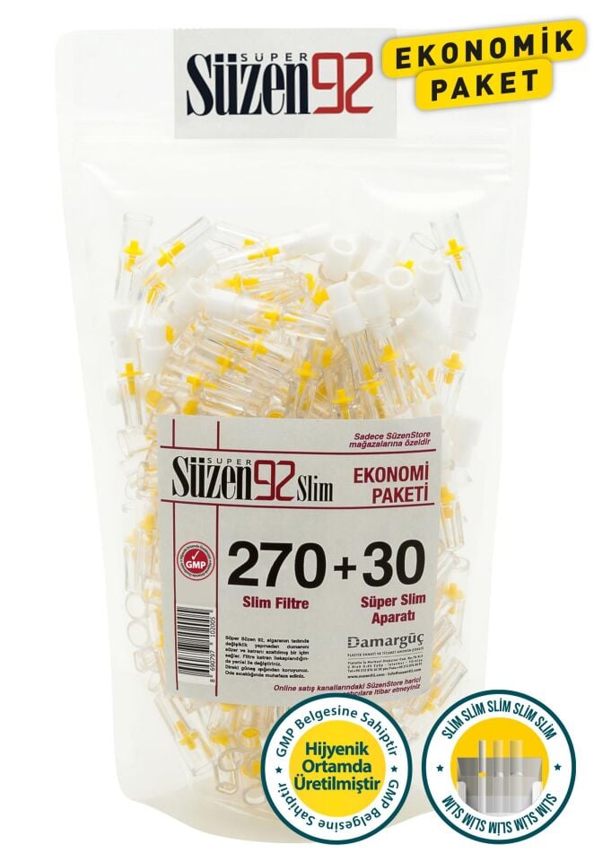 Süzen92 Sigara Ağızlığı Filtresi Slim 270'li Poşet + 30'lu Adaptör