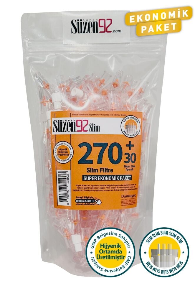 Süzen92 Slim Cigarette Mouthpiece Filter, 270-Pack + 30-Pack Adapters