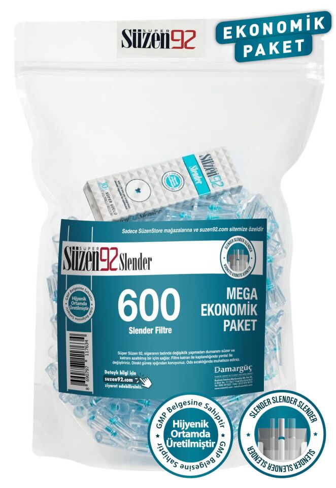 Süzen92 Slender Zigarettenmundstück-Filter 600er Sparpack inkl. 1 Transportbox