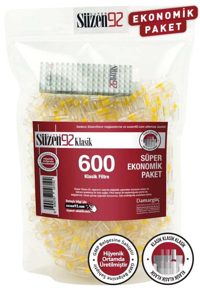 Süzen92 Cigarette Mouthpiece Filter Classic 600-Pack Economy Package with 1 Free Carrying Case