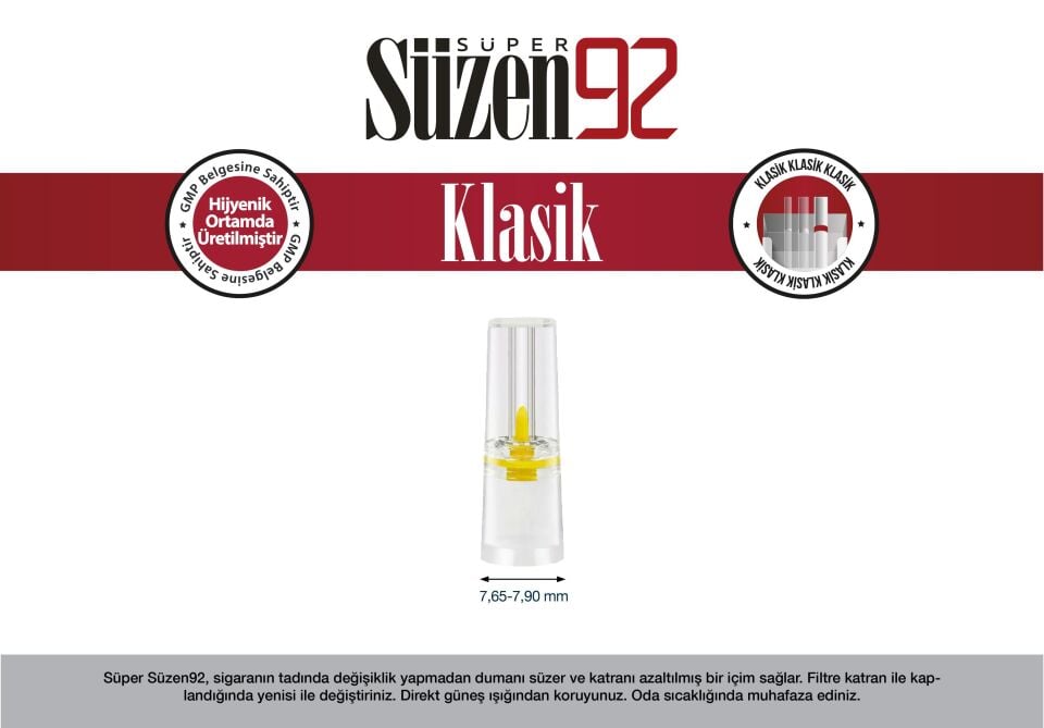Süzen92 Sigara Ağızlığı Filtresi Klasik 144'lü Kutu