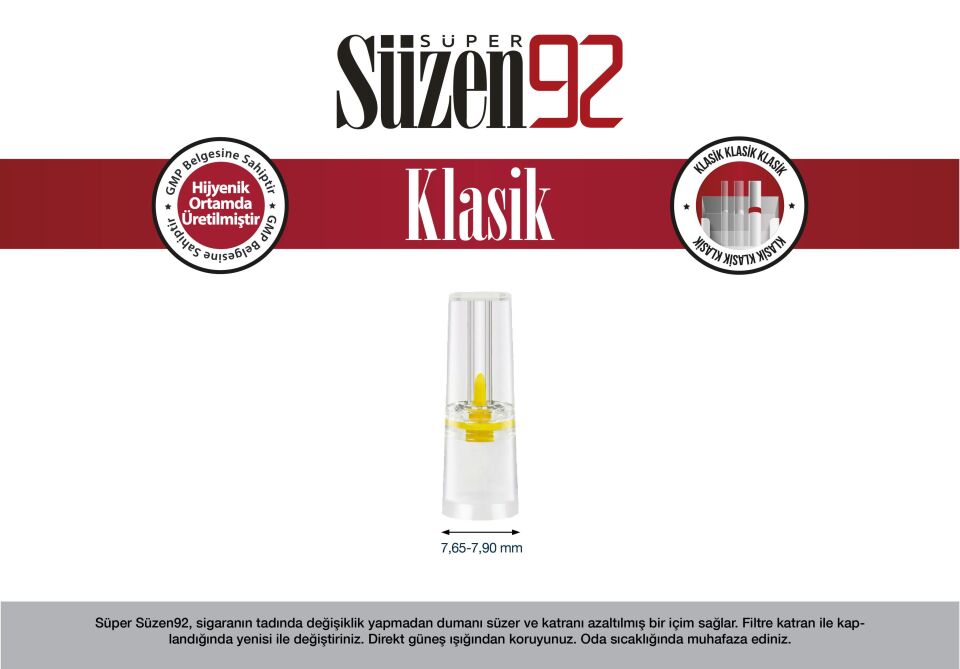 Süzen92 Sigara Ağızlığı Filtresi Klasik 144'lü Kutu