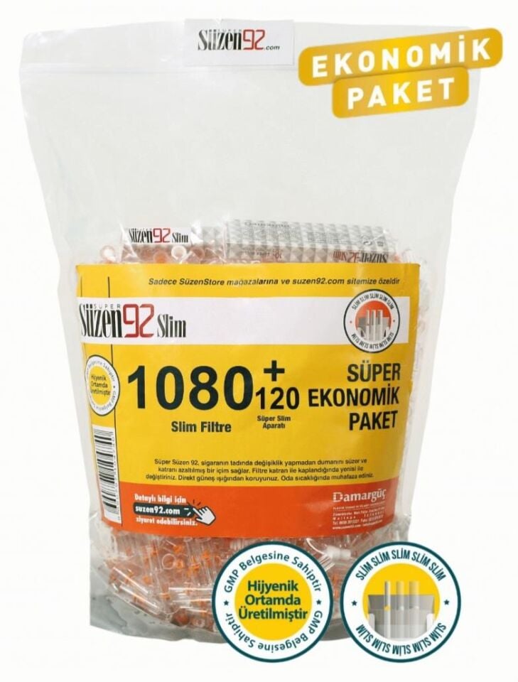 Süzen92 Slim Zigarettenmundstück-Filter (1080er-Pack, Sparbeutel) + 120 Adapter